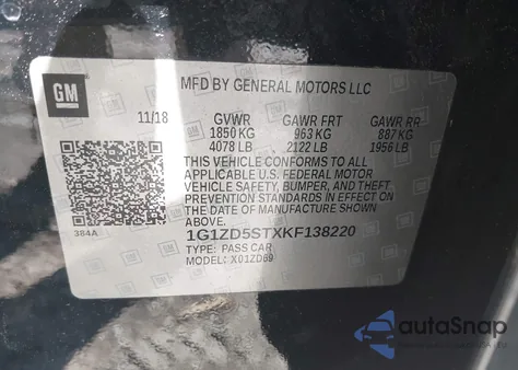 2019 Chevrolet Malibu Lt из США, поврежденный, VIN 1G1ZD5STXKF138220